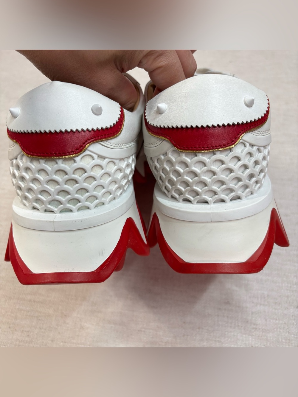 Authentic Christian Louboutin Men’s size 41 Loubishark Sneakers in white red - Picture 4 of 12